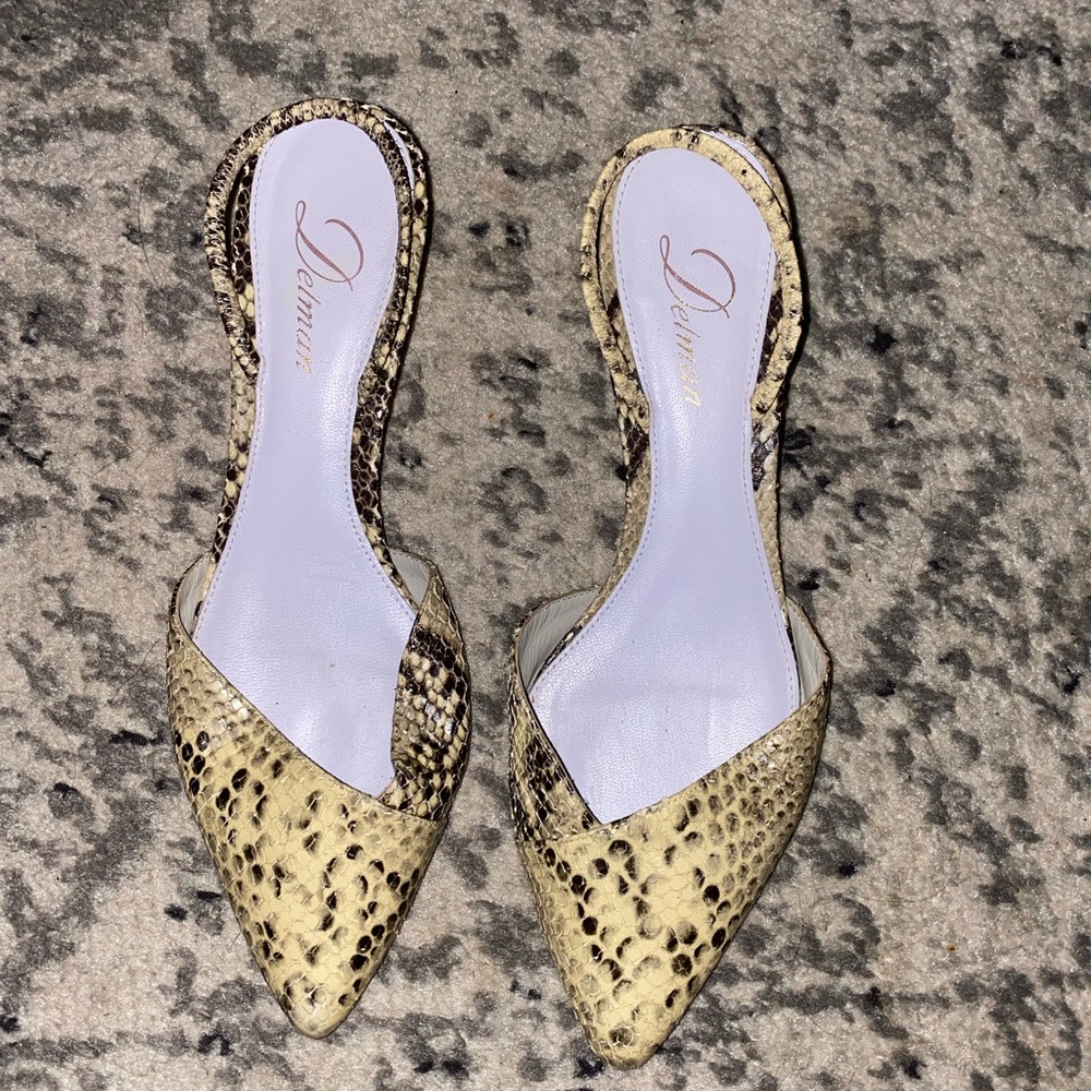 Delman snakeskin heels